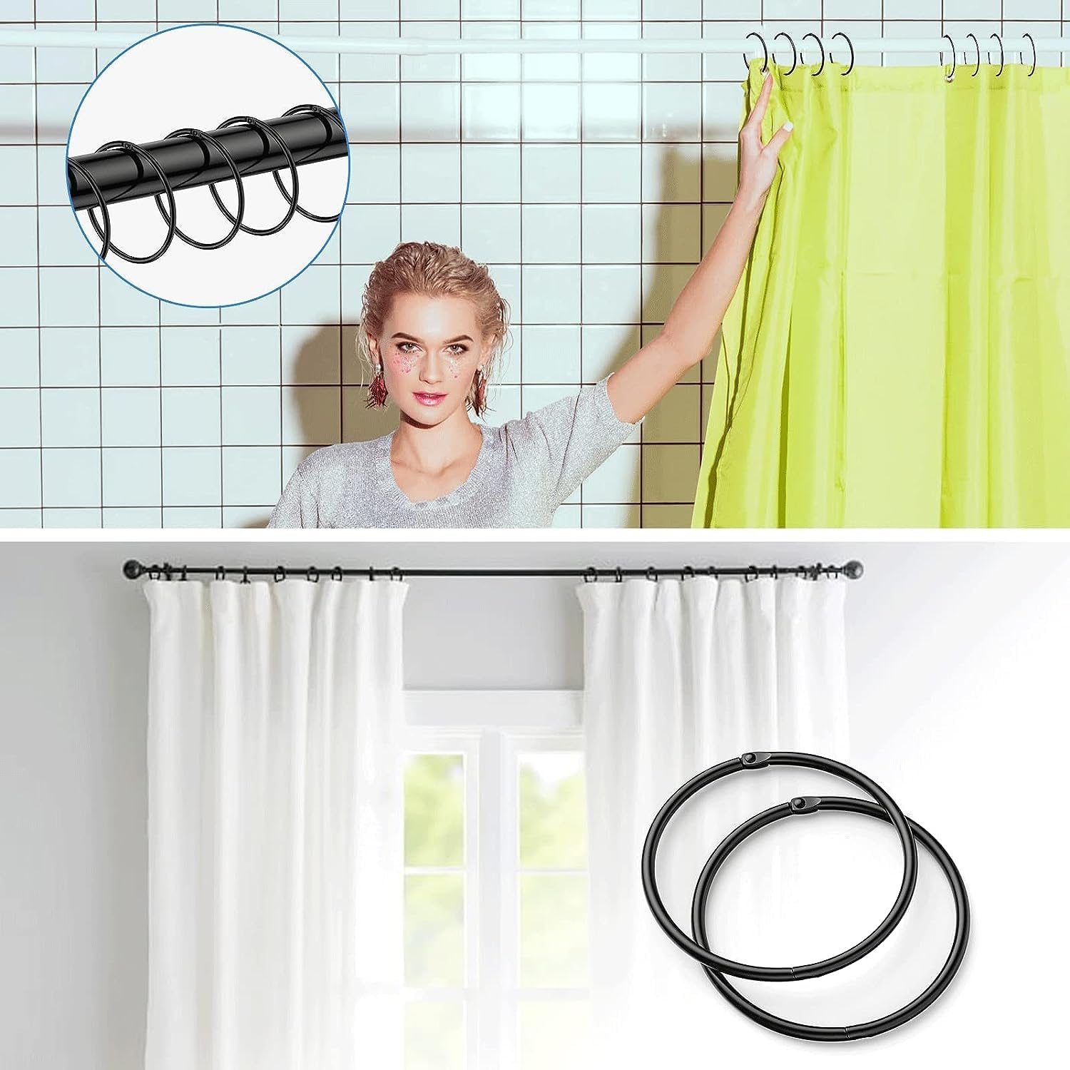 Lot De 12 Anneaux De Rideau De Douche En Métal Antirouille