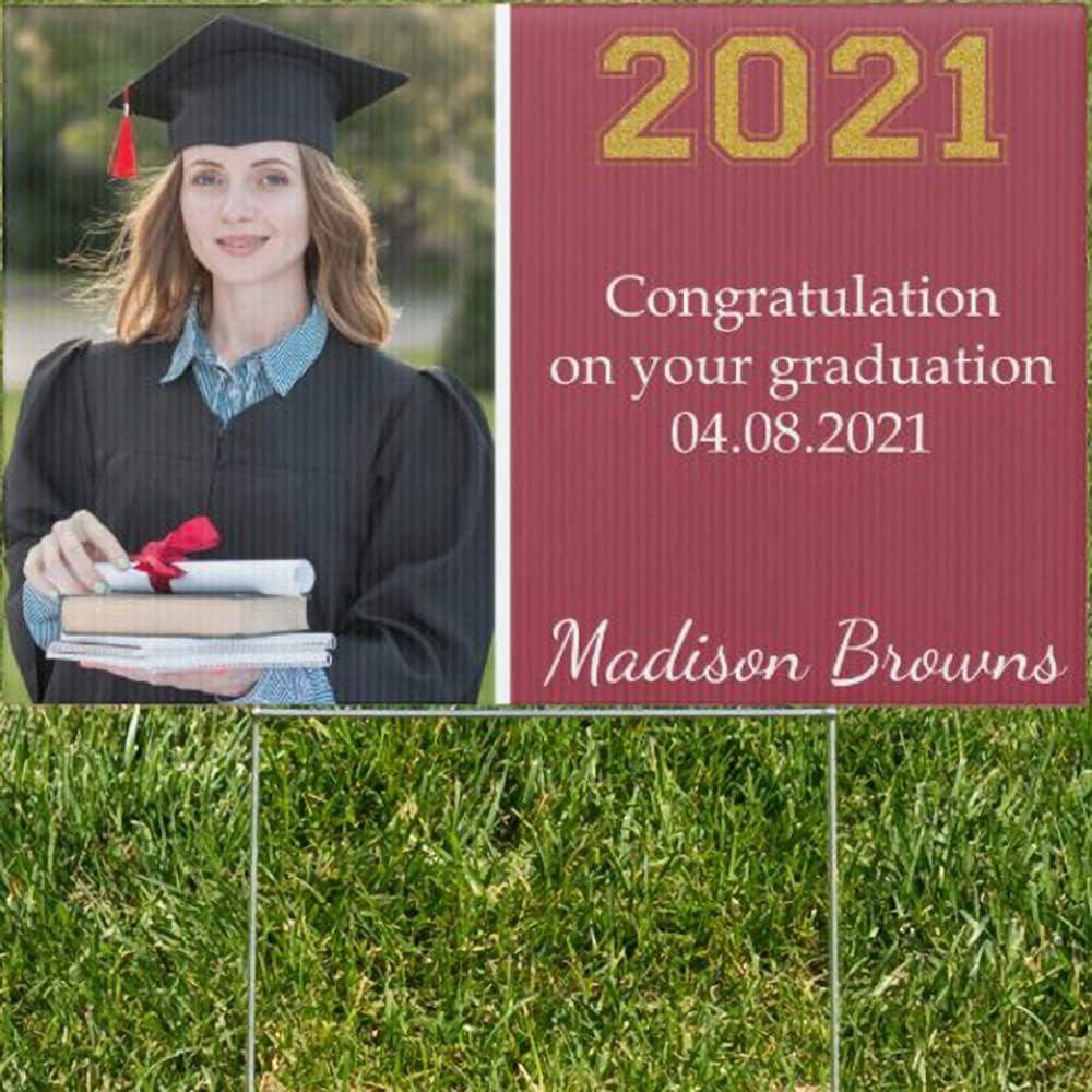Personalized Yard Sign with Stakes Stand Full Color. Custom by Your Photo Name. Great for Happy Birthday, Graduation, Christmas, Political, Wedding, Thanksgiving & More (24" x 18", Graduation Photo)