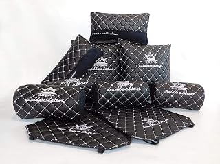 Cobra Auto Accessories Black and White Diamond JDM VIP CAR Interior Seat Back and Neck Pillows Set (10 Pieces)