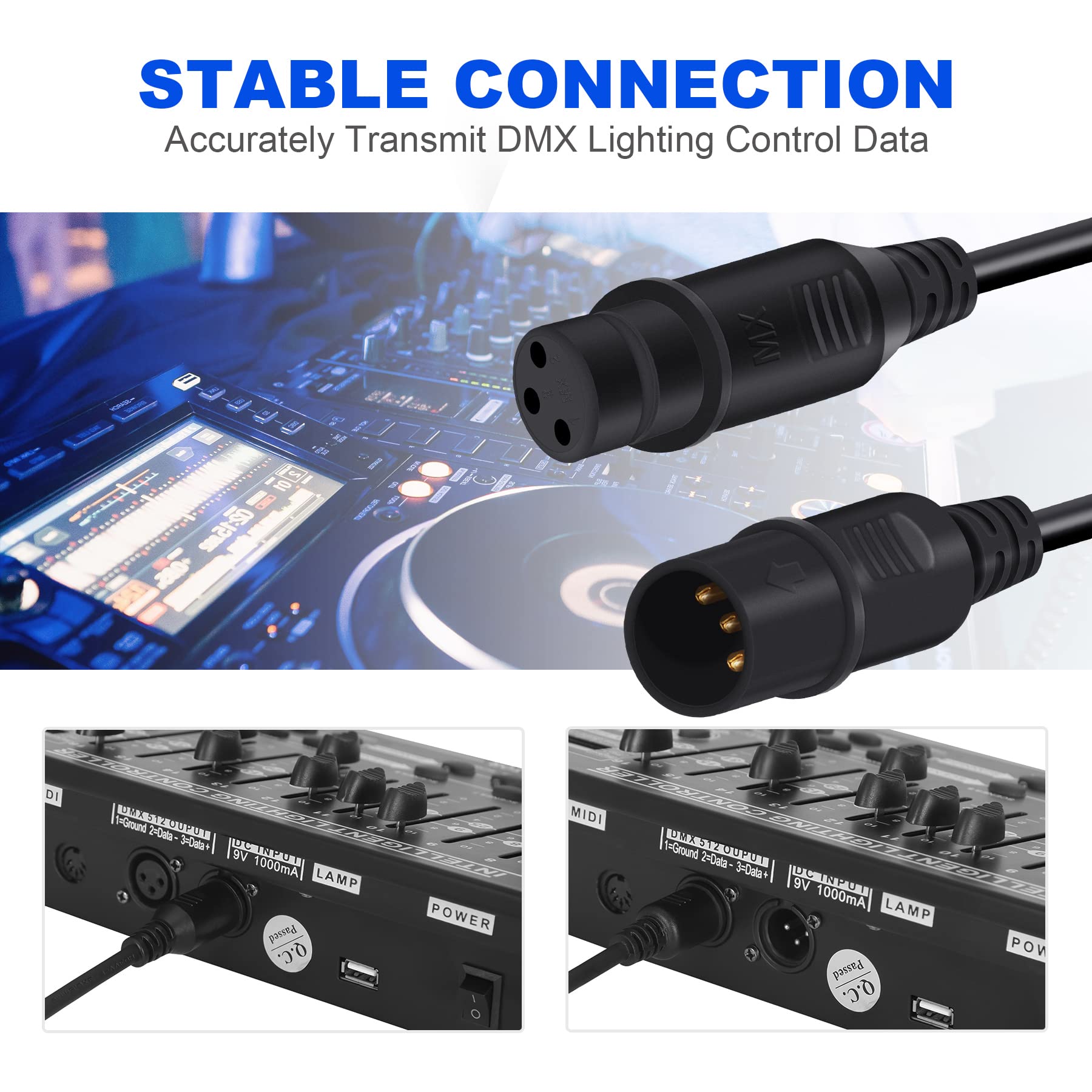 Ridgeyard 3-Pin XLR Cable Male to Female Flexible DMX Stage Light Cable,DJ Signal XLR DMX Connection for Moving Head Light Par Light Spotlight with XLR Input & Outp-10ft / 3 meters