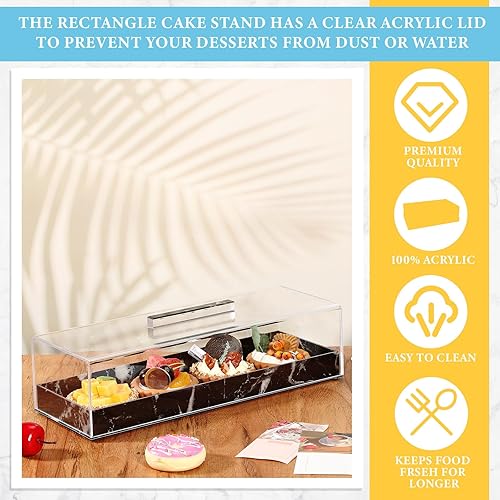 Vista 9 de Dandat Bandeja rectangular para servir con tapa, color gris y negro, soporte rectangular para tartas, soporte para tartas acrílico, estuche