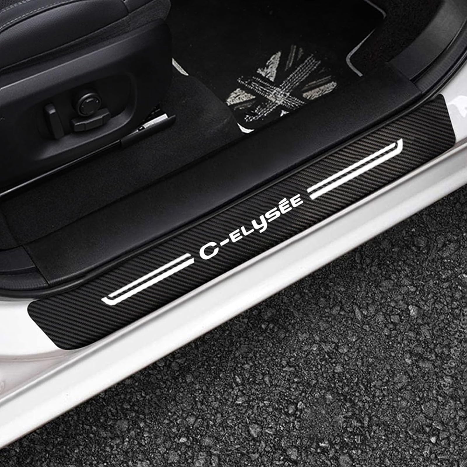 KAFMZEP Car Door Sill Protector for Citroen C1 C2 C3 C4 C5 C6 C8 Jumpy NEMO Berlingo C ELYSEE Picasso Xsara VTS 4PCS Car Door Sill Scuff Plate Carbon Fiber Stickers Accessories, C-ELYSEE