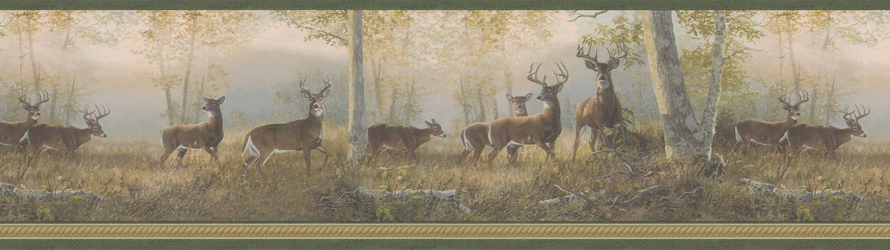 Brewster 145B44341 Running Deer Border, Green
