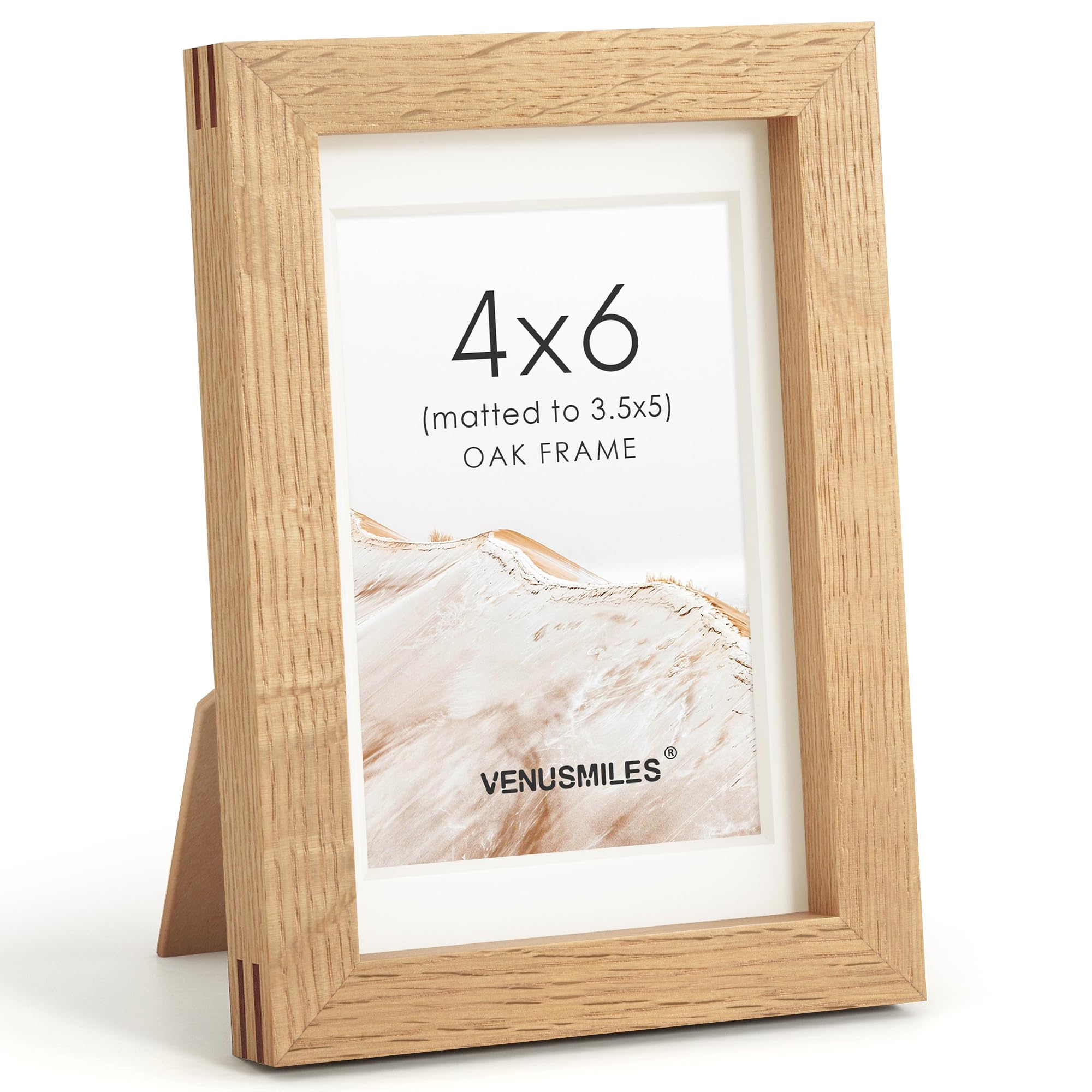 4x6 Picture Frame, USA-Sourced Natural Oak Wood Photo Collage Frame with HD Tempered Glass, Modern Simple 4 x 6 Wooden Frame Matted to 3.5x5, Gallery Wall Frames for Art, Wall or Tabletop Display