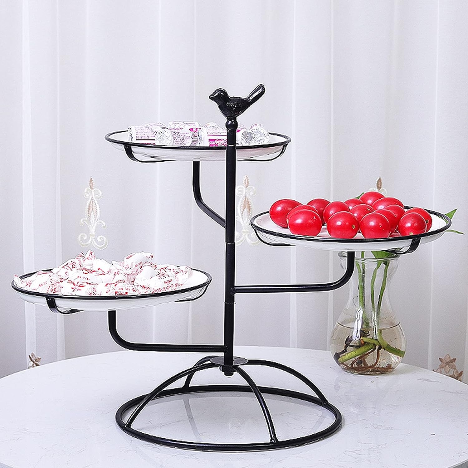 Dessert Stand Multi-layer Cake Stand Creative Dessert Display Stand Metal Cupcake Stand with Ceramic Pastry Tray for Tea Party, Wedding and Birthday Cupcake Stand Serving Tray ( Color : Black , Size :