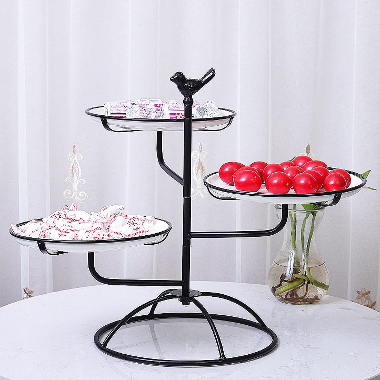 Présentoir à Gâteau Stand de gâteau multicouche Creative Dessert Présentoir Support de cupcake en métal avec plateau de pâtisserie en céramique pour la fête de thé, mariage et anniversaire Stand de Gâ