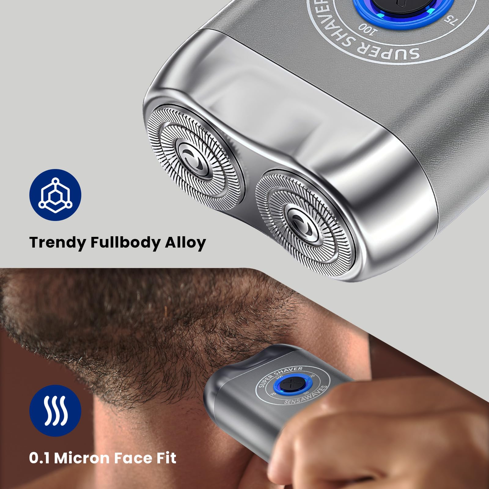 Mini rasoio elettrico, in lega, portatile, da viaggio, senza fili, rasoio elettrico ricaricabile USB-C, per uomo, rasatura a secco, impermeabile IPX7, testina staccabile, facile da pulire