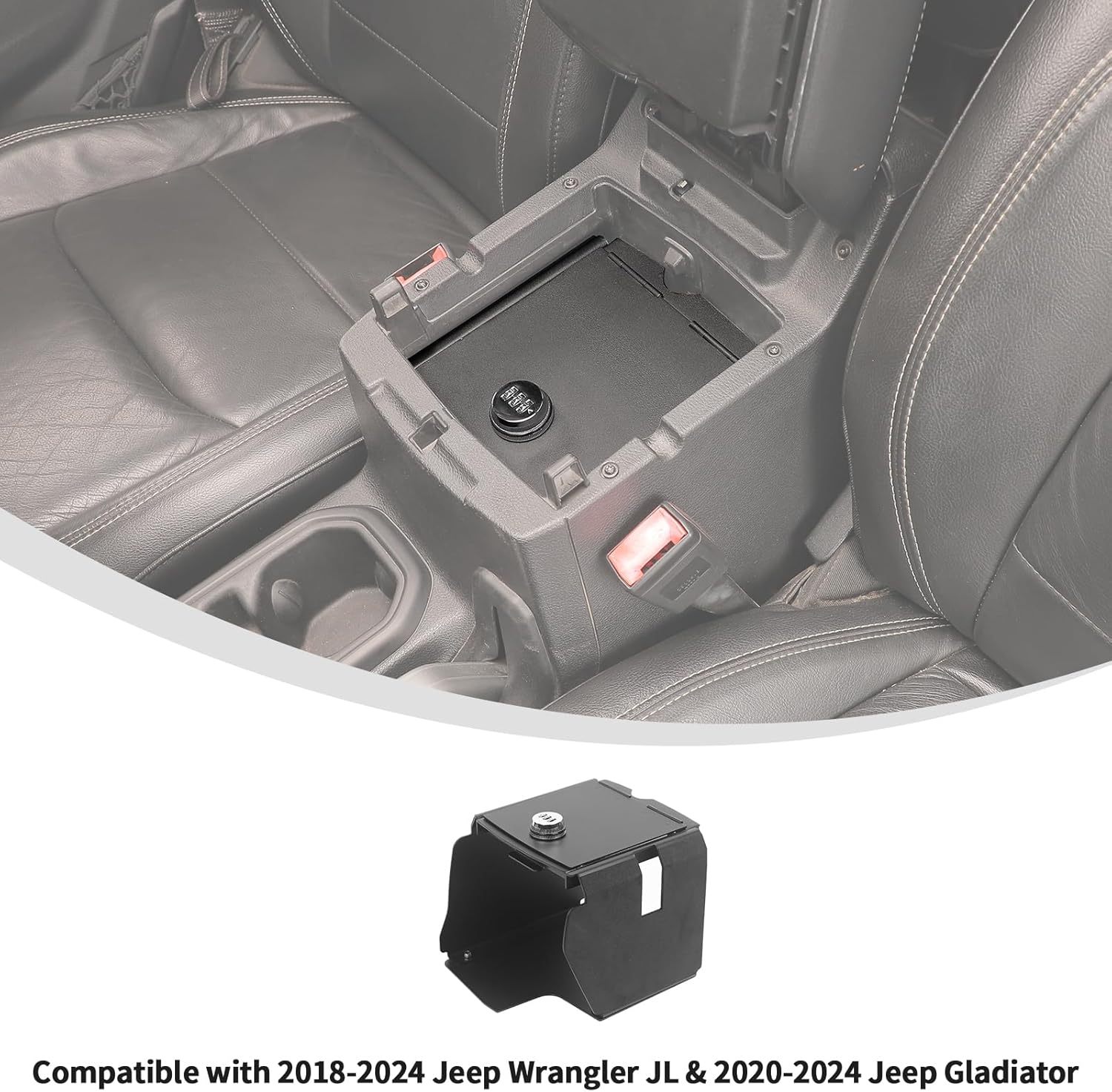 Linskip Console Valuables Safe Compatible with 2018-2024 Jeep Wrangler JL JLU & 2020-2024 Gladiator JT, for Jeep JL Security Console Insert, Console Gun Safe Vault for Jeep JL Accessories(Black)
