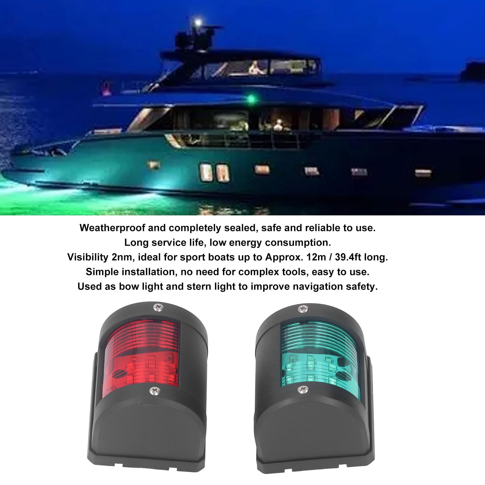 Bewinner 2Pcs LED Boat Navigation Lights, Green Port Red, Marine Boat Light, Boat Bow Navigation Lights for Pontoon Skiff Small Boat Night Fishing, 12V