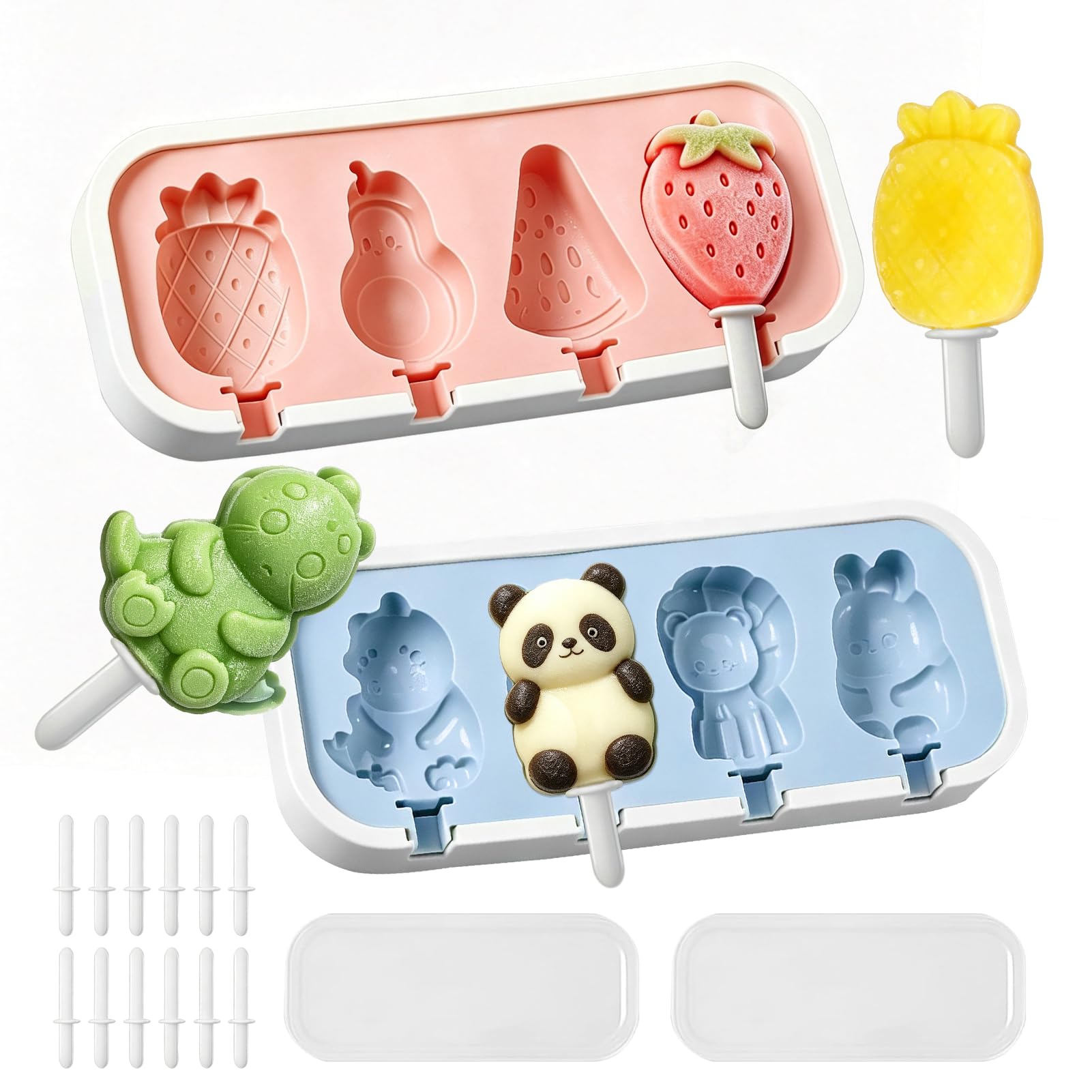 Ice Lolly Moulds 8 Cavities with Sticks and Lid, Blue & Pink