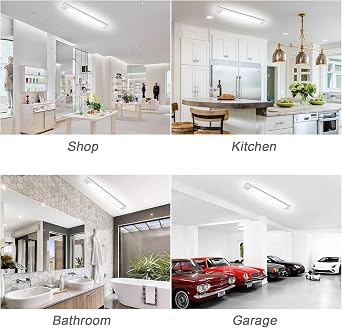 4 Pack 40W LED Batten Light, 4ft 120cm 4800LM 6500K Cool White LED Tube Light, Low Profile Wall or Ceiling Surface Mounted Fitting for Ceiling of Home, Office, Workshop & Garage Lighting [Energy Class F]