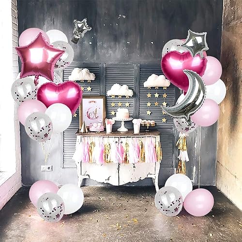 Miniatura 9 de Kubert 14 globos de látex de 18.0in con forma de estrella de corazón, 12.0in y confeti para cumpleaños, bodas, fiestas, accesorios (verde)