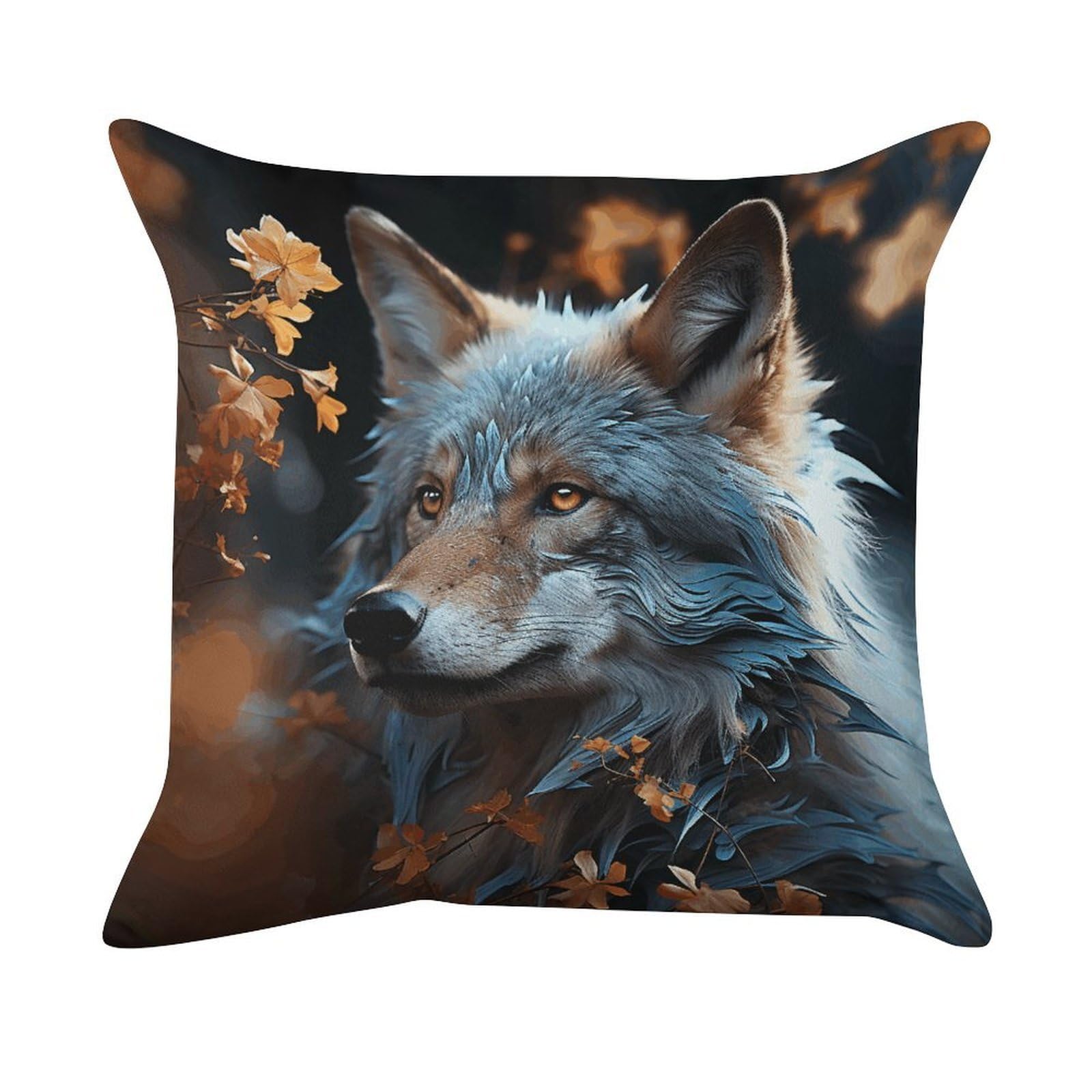 VstaDank Autumn Leaves and A Wolf Pillow Covers Super Soft Pillow Cases Square Throw Pillowcase Decorative Luxury Cushion Cases Velvet Lumbar Pillow Shells with Zipper for All Seasons