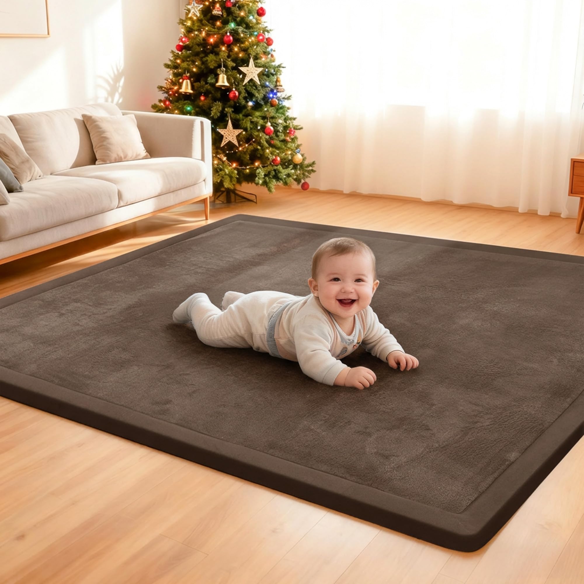 ACOMOPACK Baby Spielmatte aus 3,5 cm dickem Memory-Schaumstoff, 200 x 300cm, Kinder Laufstallmatte für Bauchlage, rutschfeste samtweiche Krabbelmatte (Brown,200 x 300cm)