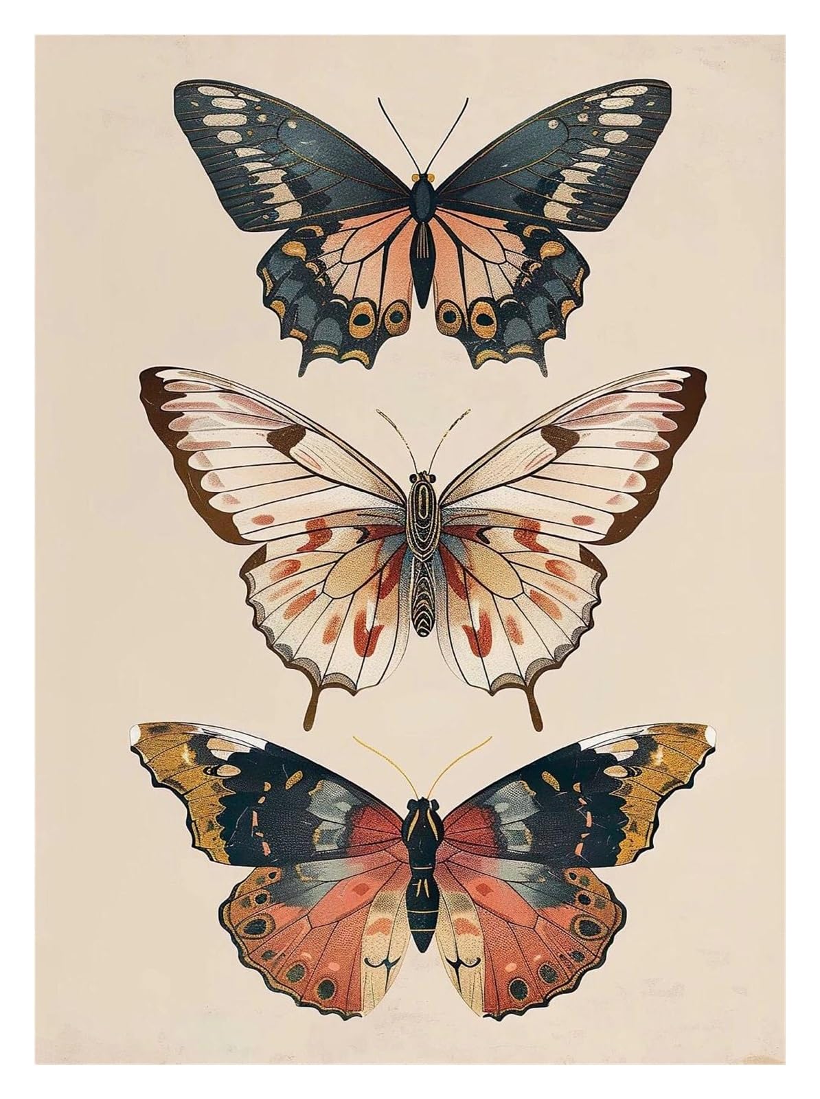 Xenite S Wall Art Canva Print Boho Floral Dark Academia Blue Moth Black Butterfly Poster Print Canva Painting Botanical Wall Art Picture Home Decoration(,30X40cm)