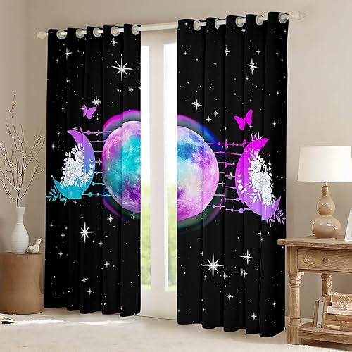 Miniatura 2 de Psychedlic - Cortinas degradadas y cortinas de sol y luna, cortinas opacas con purpurina mística, 84 pulgadas de ancho x 63 pulgadas de largo,