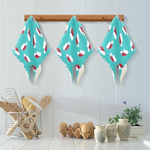 Miniatura 5 de KLL Cute Christmas Mat Blue Kitchen Accessories for Cooking Printed Set of Tea Towels Hanging Hand Towels for Kitchen Cotton Kitchen Towels Absorbent