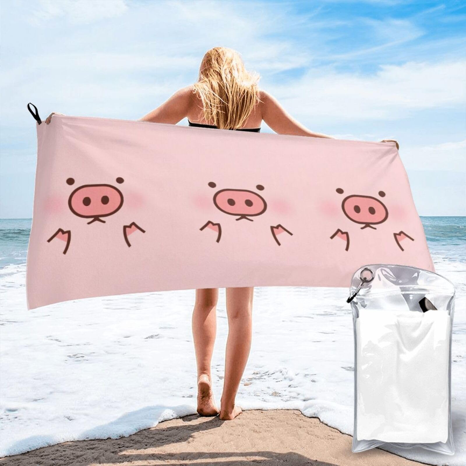 WYCZHY Cute Pig Print Beach Towel Soft Quick Dry For Spa Pool Gym Vacation Travelers Women Men Adults Sauna Gift