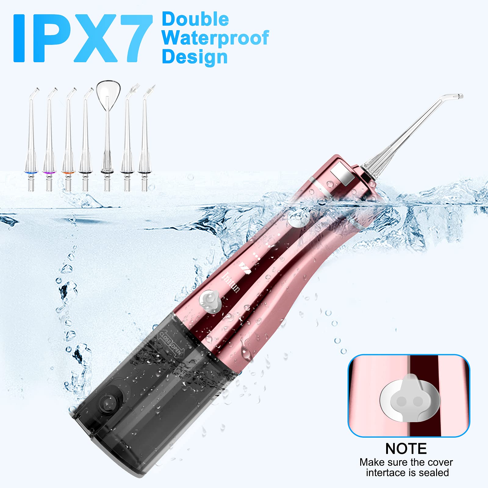 Water Flosser Cordless Dental - Imtun 3-Mode Dental Oral irrigator, Portable and Rechargeable IPX7 Waterproof Powerful Battery Life Water Dental Cleaner Selected for Home Travel