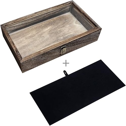 Miniatura 7 de MOOCA Vitrina de madera con tapa de cristal, vitrina de cuchillo de bolsillo con almohadilla de exhibición de joyería de terciopelo MDF de lujo