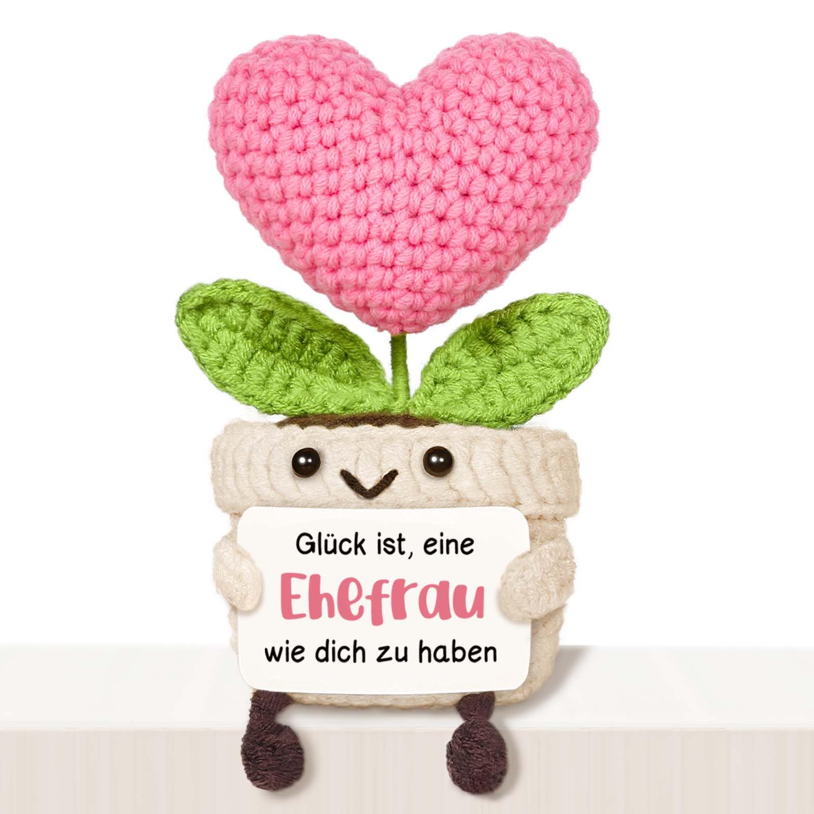 Giftasy Geschenk für Ehefrau - Handgemachte Gehäkelte Herzblume mit Energiekarte, Ehefrau, Weihnachten