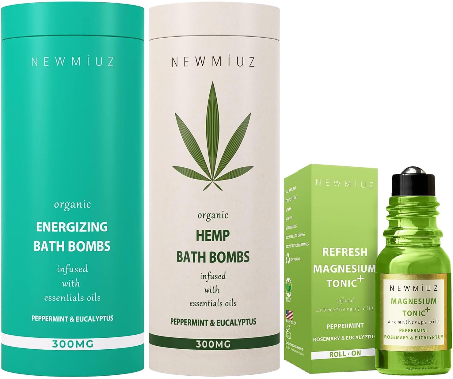 Menthol Bubble Bath Bombs & Migraine Rollon Stick Gift Set Pack of 3 - Perfect for Gifting for Birthday Christmas or Stocking Stuffers