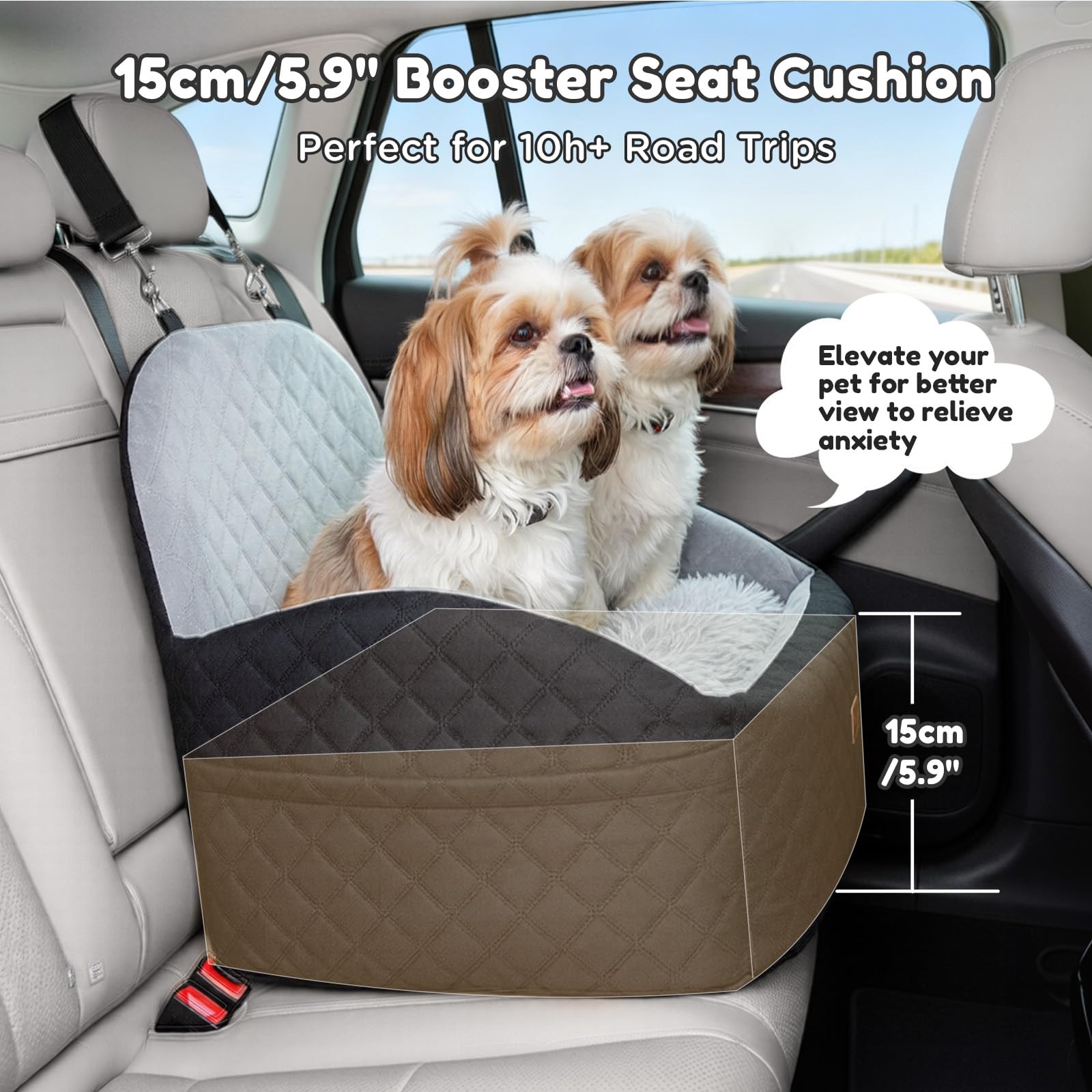 Gimars Reversibile Seggiolino Auto Per Cani conPeluche Lungo/Corto Cuscino sedile Per Cani Piccoli/Medi Fino A 16kg, Sfoderabile Lavabile Trasportino Per Cani Auto Con 15cm 28D Egg-Crate Schiuma, S