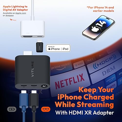 Miniatura 7 de VITURE HDMI XR Adapter for iPhone 14 & Earlier Models, Enabling MultiScreen/Enhanced 3DoF/VR Videos, 2.8 Hours Battery Life, Charge While Playing,