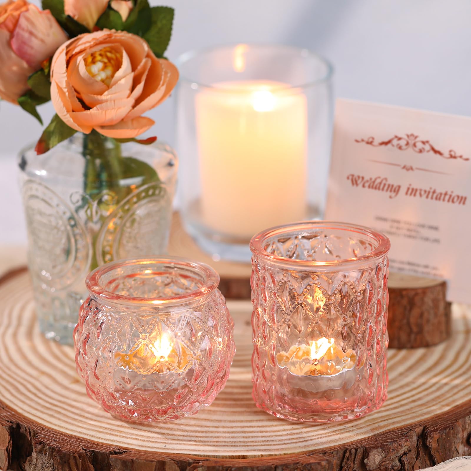 DARJEN Juego De 24 Portavelas Votivas Transparentes De Vidrio Redondos A Granel Para Velas De Té, Velas Votivas En Relieve Para Centros De Mesa De Boda, Varias Fiestas Y Decoración Del