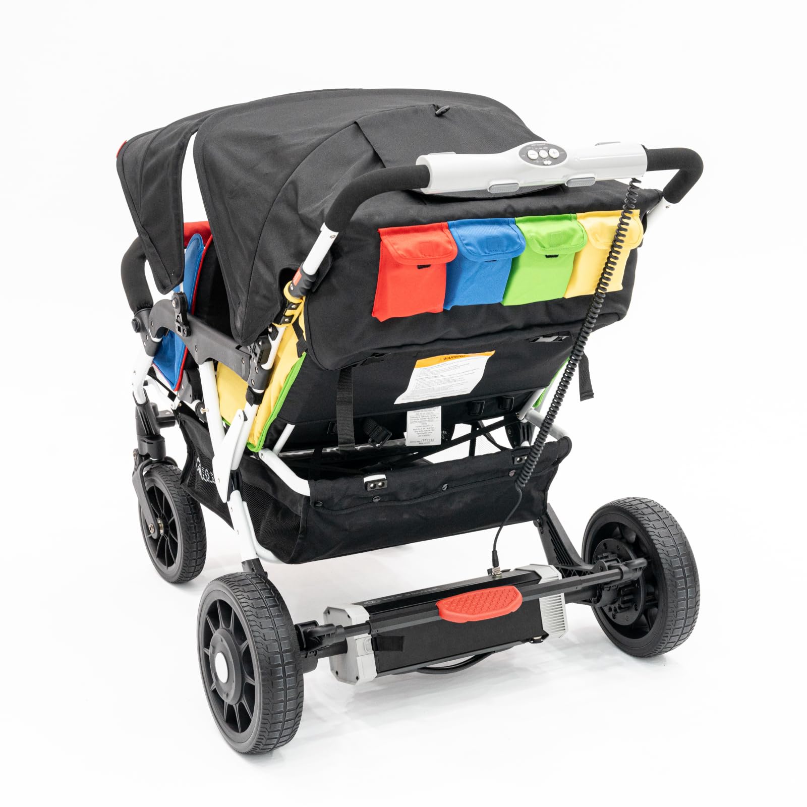 Familidoo Quad Electric Stroller Wagon for Kids – Motorized 4-Seater Baby Stroller with 5-Point Safety Harness & All Reclining Seats – Foldable, Safe & Secure for Infants & Toddlers