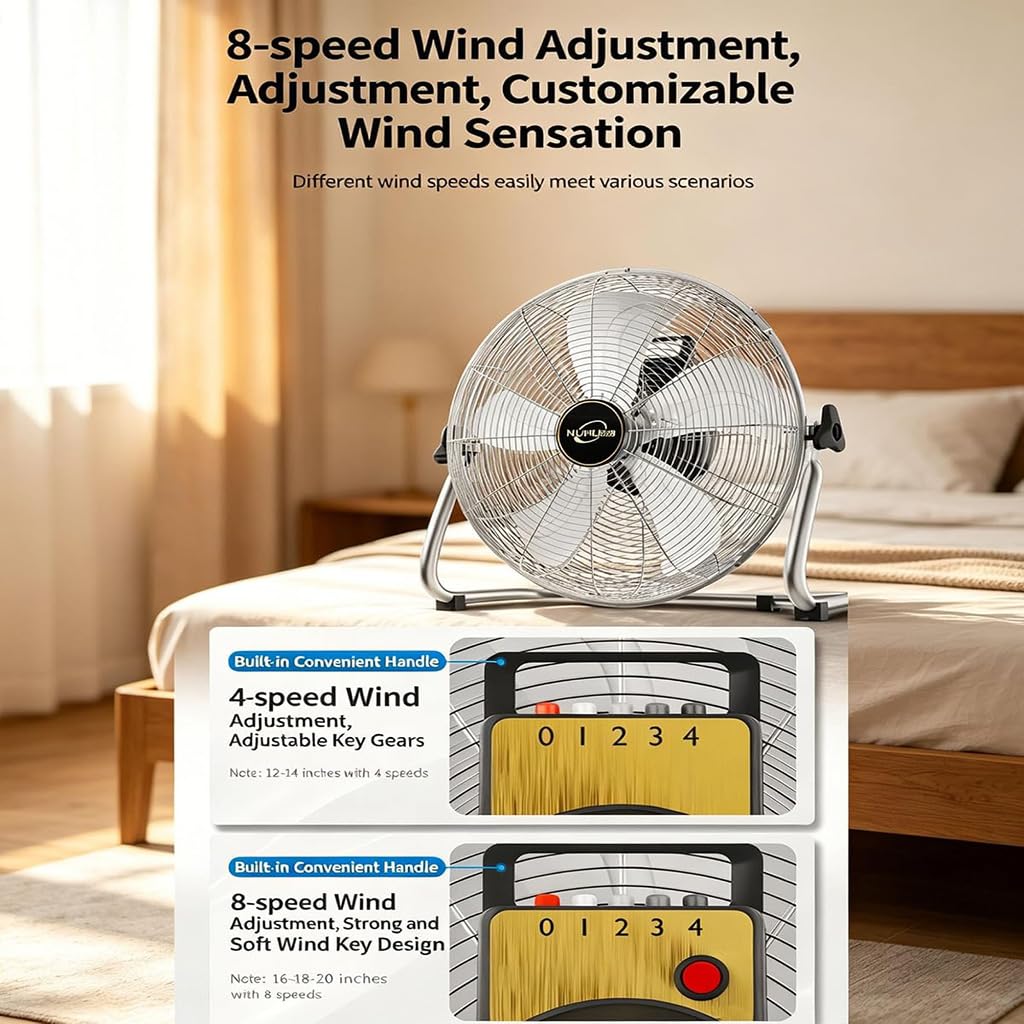 Ventilador Industrial Suelo con Estructura Metálica y 5 Aspas, Rotación de 130° para Talleres y Fábricas, Gran Flujo de Aire y Portabilidad (Negro,12 pulgadas)