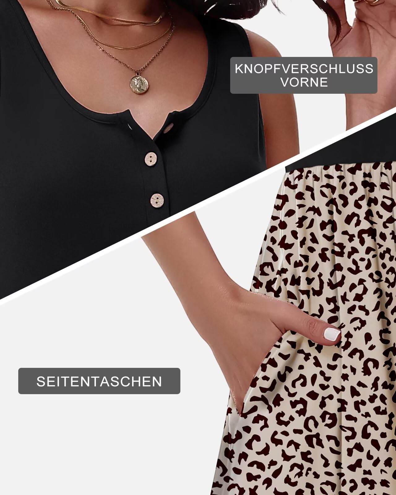 Tanmolo Kleid Damen Sommer Knielang Freizeitkleider Knopf Tank Kleid Mit Taschen Elastic Dress