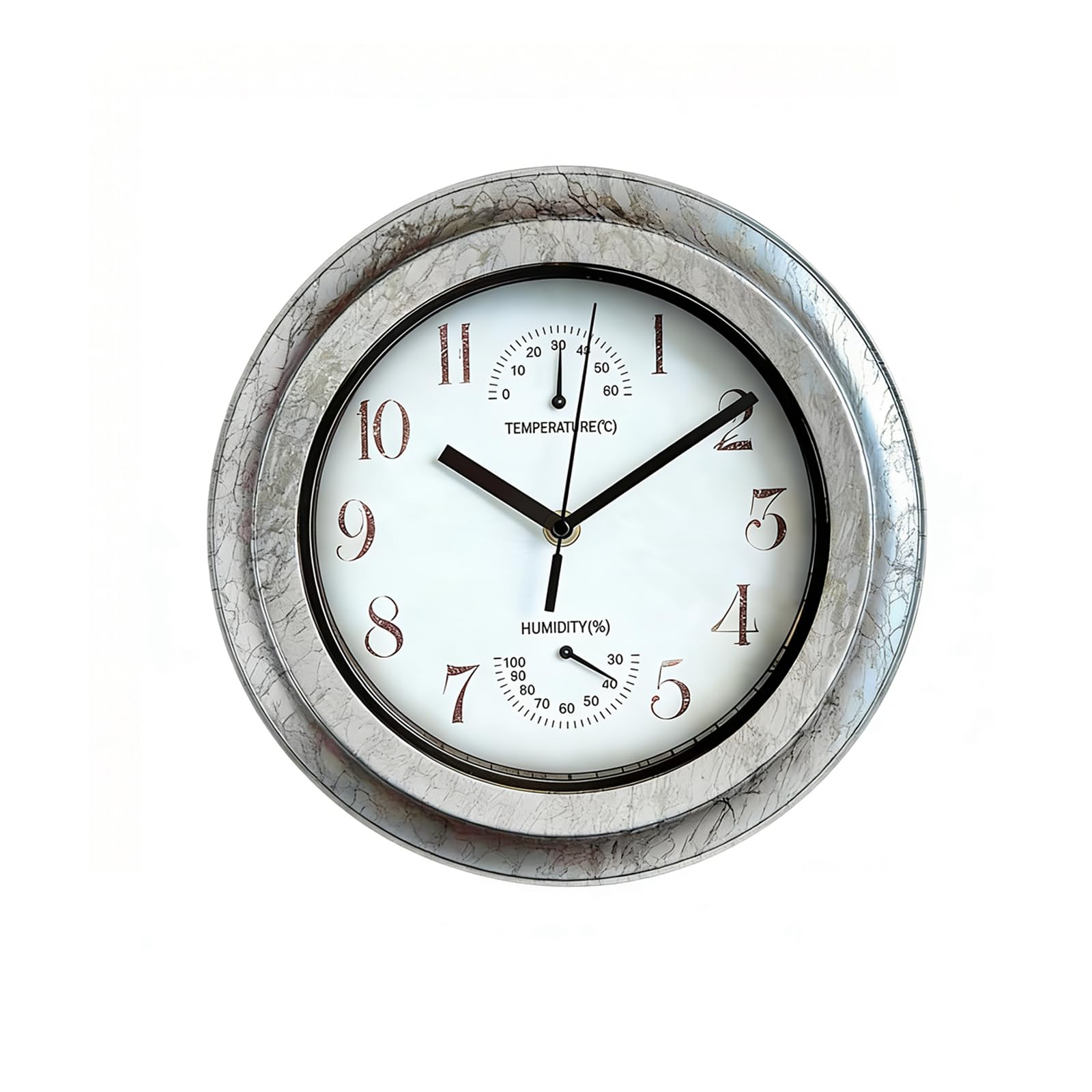 Mateju Horloge Murale Extérieure Étanche 30 cm - Pendule de Jardin Rétro - Horloge Salle de Bain Silencieuse sans Tic-Tac - avec Thermomètre et Hygromètre (Gris,30cm)