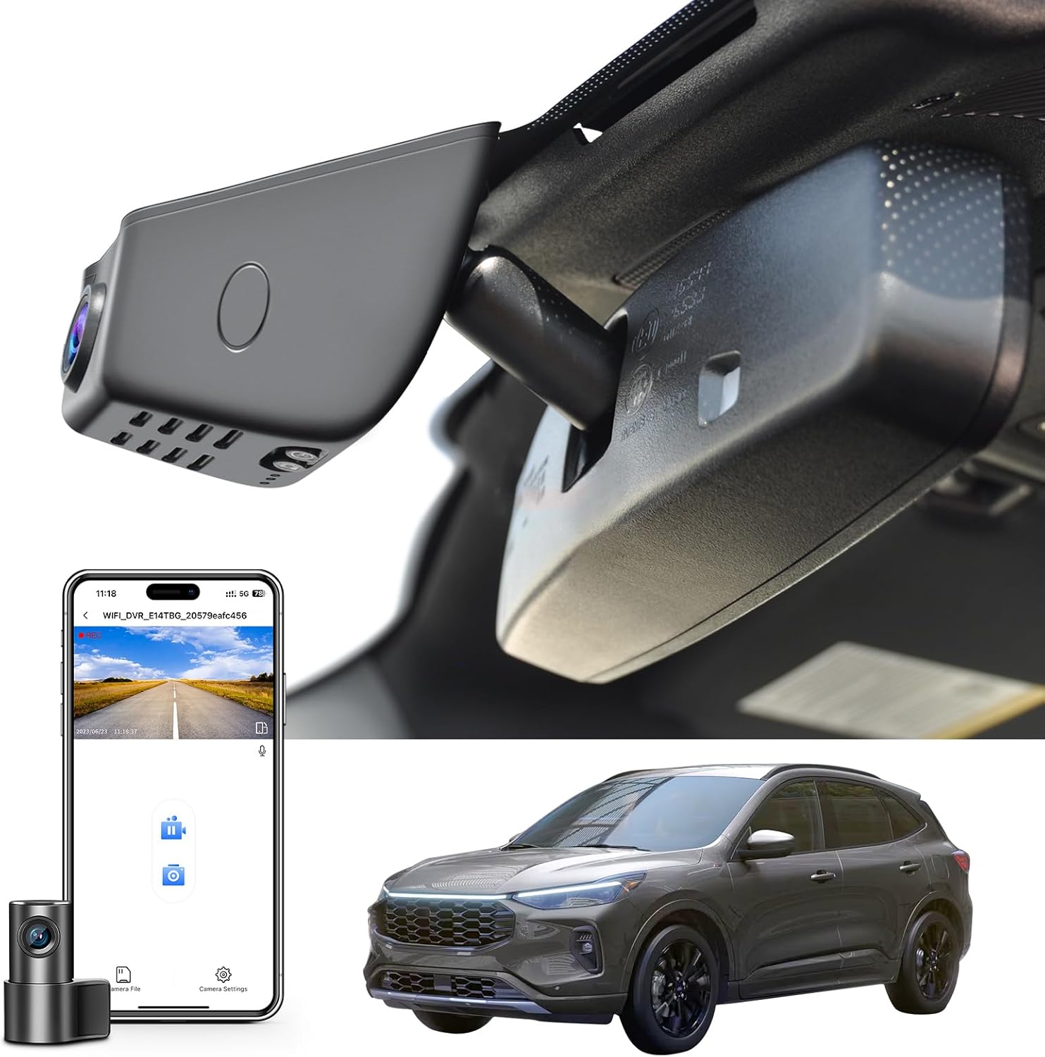 Front 4K & Rear 1080p Dash Cam Custom for Ford Escape Gen4 2020 2021 2022 2023 2024 2025 2026, UHD 2160P Video, WiFi & App, GPS, 128GB Card