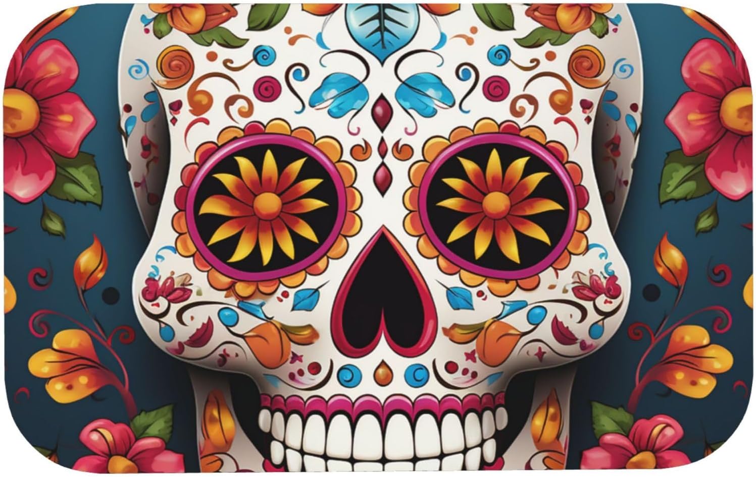 Stone Bath Mats Colorful Sugar Skull Diatomaceous Earth Bath Mat Super Absorbent Bathroom Floor Mat Quick Drying Diatomite Shower Mat for Shower Bathtub Bathroom Accessory 19.7x31.5in