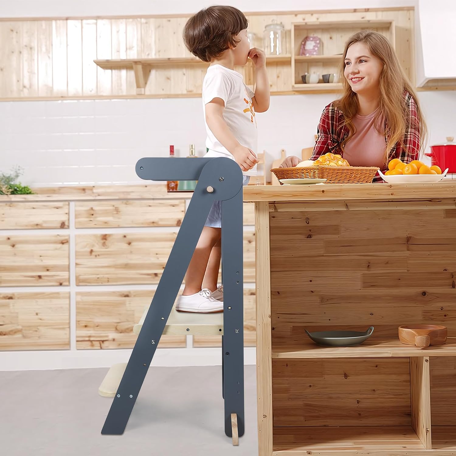 Solid Wood Toddler Kitchen Step Stool, Foldable Toddler Tower with Safty Rail and Anti-Slip Feet, Space Saving, Adjustable Montessori Kitchen Stools Helper for 1.5-6 Years Old,... 6 Solid Wood Toddler Kitchen Step Stool, Foldable Toddler Tower with Safty Rail and Anti-Slip Feet, Space Saving, Adjustable Montessori Kitchen Stools Helper for 1.5-6 Years Old,... - Image 4
