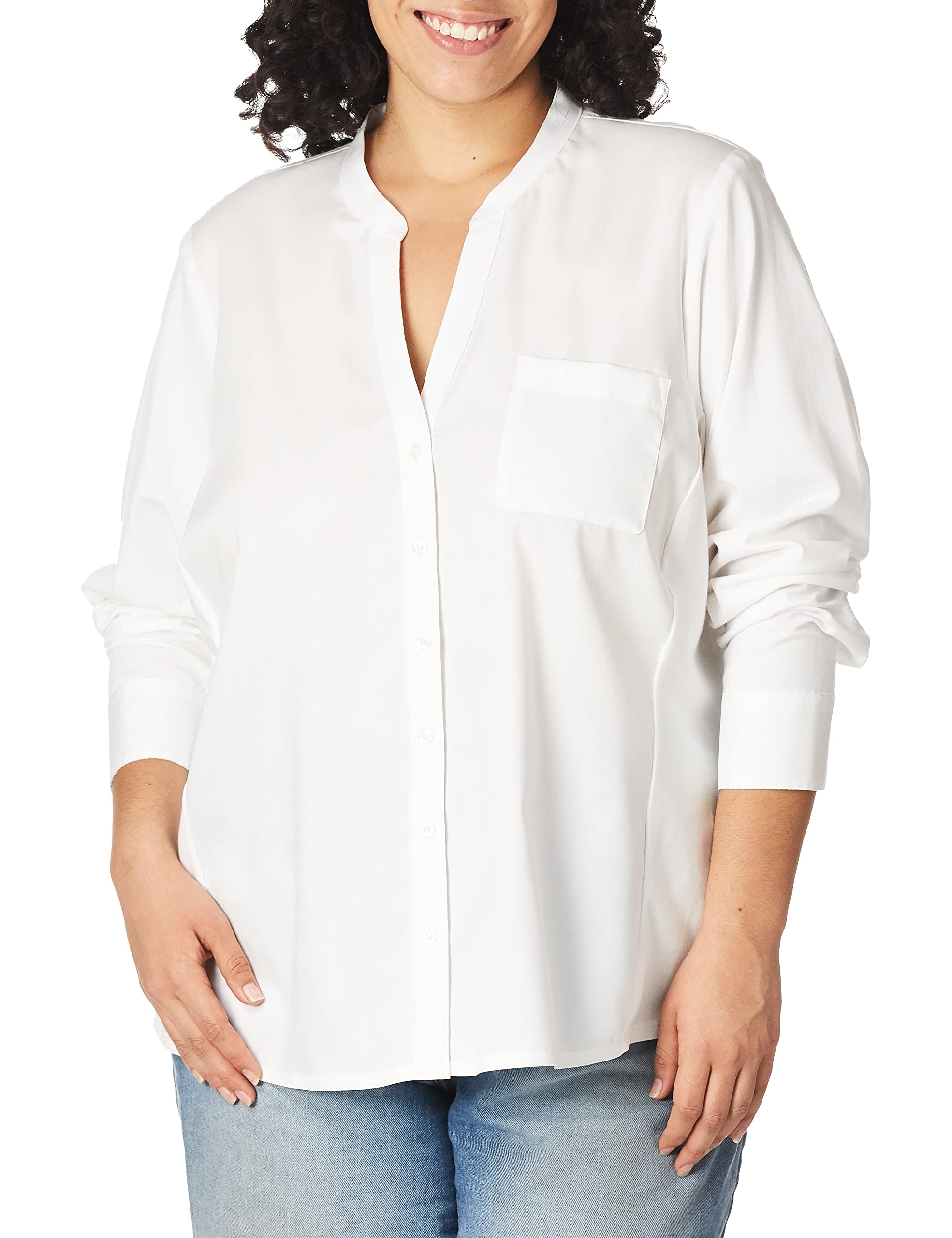 Women's Plus-Size Non-Iron Knit Combo Shirt, Birch, 6X