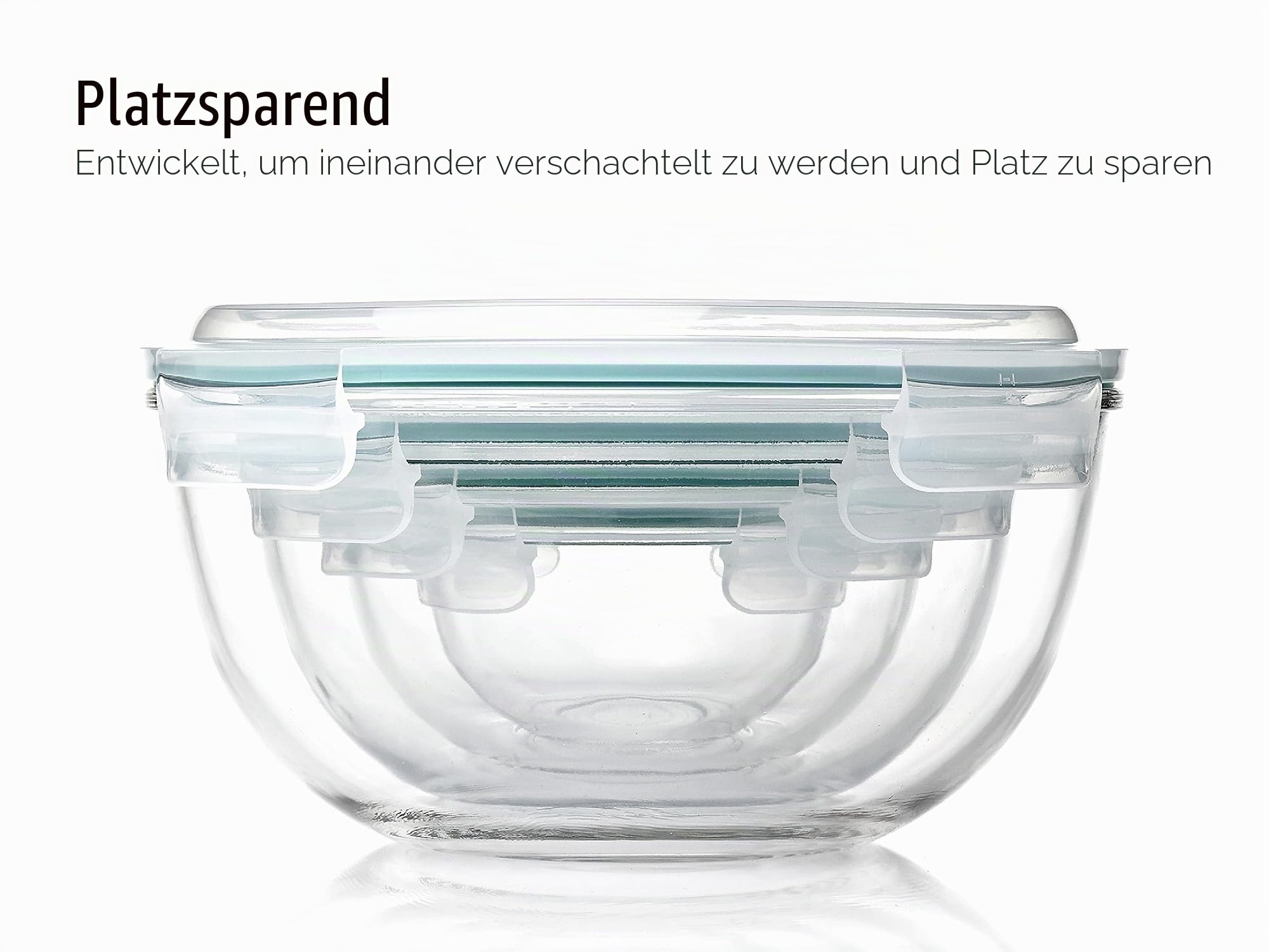Glasslock Rührschüssel-Set, 8-teilig, mit Schnappdeckel, luftdicht und auslaufsicher, platzsparend, mikrowellengeeignet, spülmaschinenfest