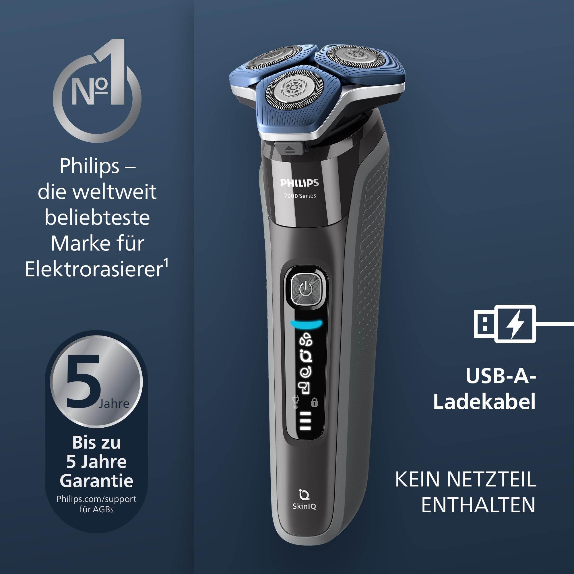 PHILIPS Shaver Series 7000 – Elektrischer Rasierer für Herren, Nass- und Trockenrasierer mit aufklappbarem Trimmer, Ladestation & Reiseetui (Modell S7887/35)