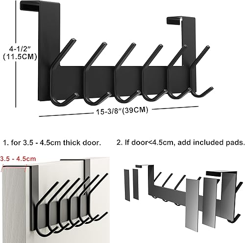 Miniatura 2 de Dseap Percha para colgar sobre la puerta, 6 ganchos para colgar ropa, sombrero, toalla, negro, 2 paquetes