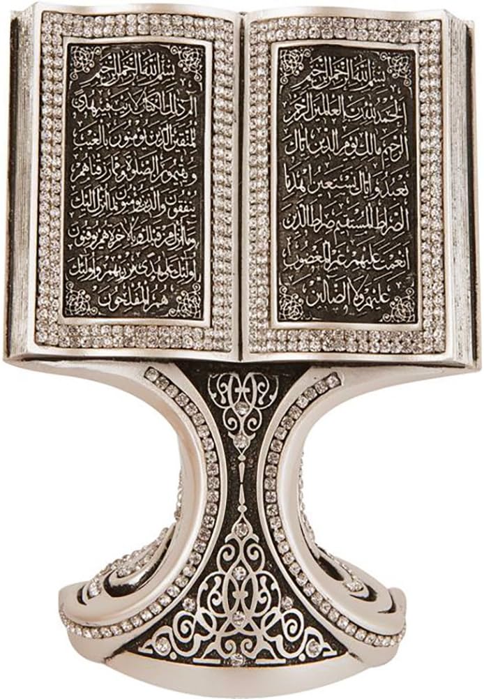 Gunes Quran Open Book with Ayatul Kursi and Nazar DUA - Muslim Home Decor Showpiece Ornament Gift 6.25 x 4.5in