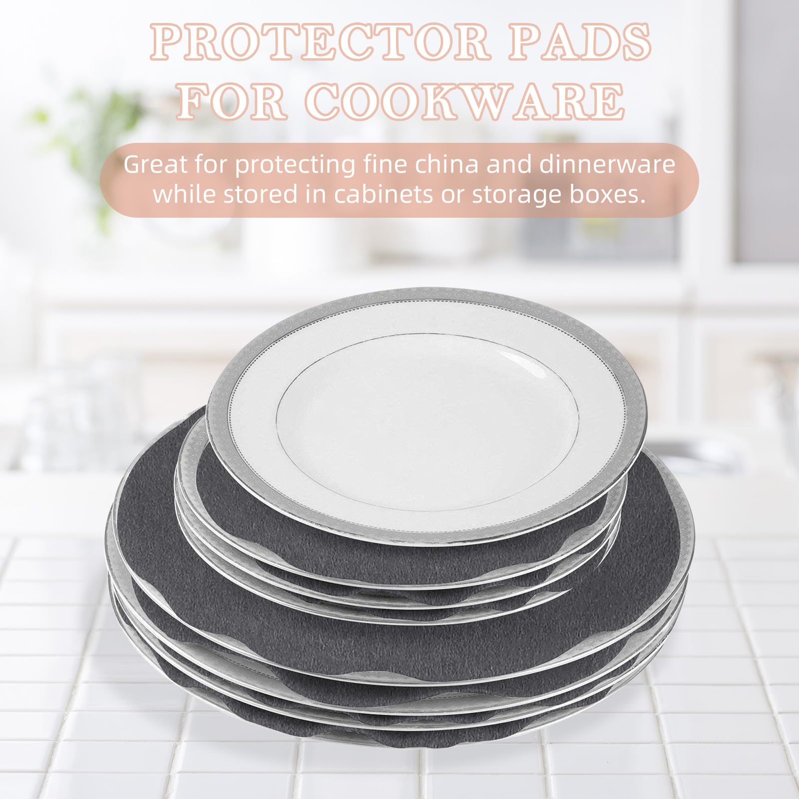 Thick Felt Plate Separators, Set of 192 with 3 Different Sizes Round Plate Protectors Pads Storage Dividers for China Dish Cookware Protecting and Stacking, Grey