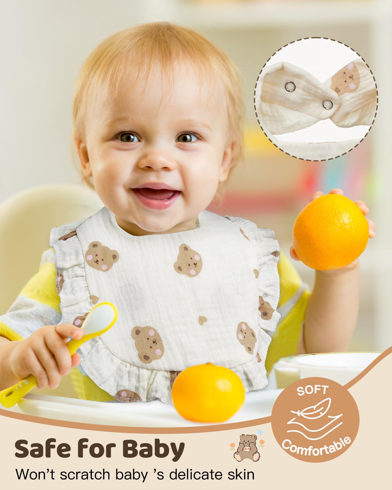 Lictin Bavaglini Neonato-Bavaglini Bambini,set di 4 bavaglini a bandana, 100% cotone, bavaglini morbidi per bambini, adatti per la dentizione dei bambini da 0 a 24 mesi