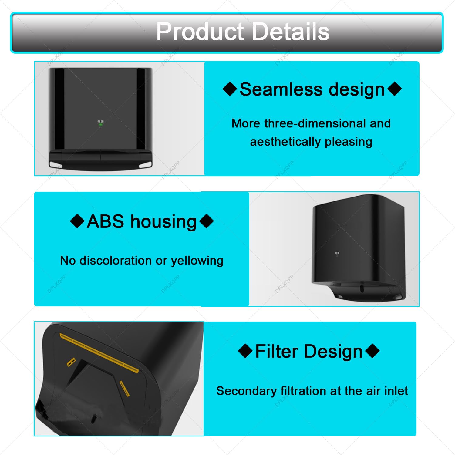 Secador Rápido 8-10s con Sensor Inteligente,1250w Aire Caliente/Frío,Bajo Consumo Energético E Ipx4,para Uso Comercial Y Baños Domésticos White