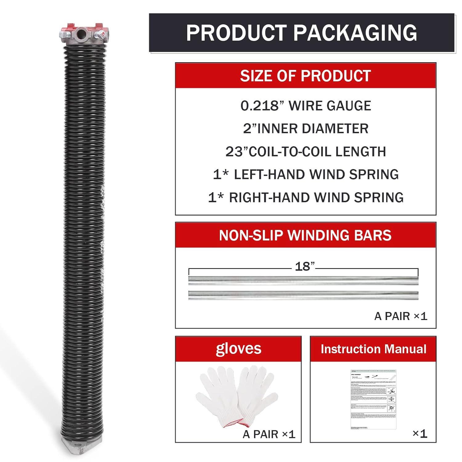 ARKANTOS Garage Door Torsion Springs 2"(Pair), High Quality Electrophoresis Spring with Winding Bars +Anti-Slip Gloves, Minimum 16,000 Cycles of Spring for Doors Replacement(0.218X2''X23'') : Tools & Home Improvement