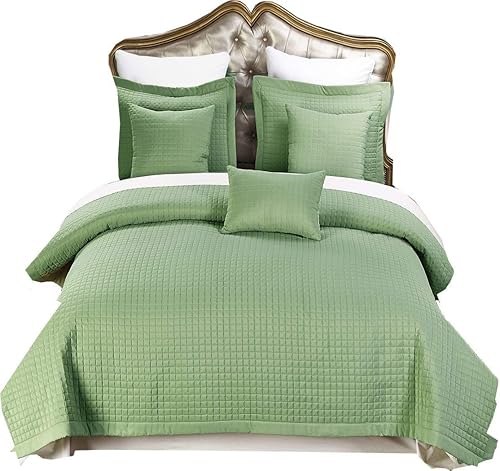 Miniatura 7 de Royal Hotel juego de sobrecama de 3 piezas de microfibra de lujo con colcha a cuadros, Poliéster, Chocolate, Full Queen