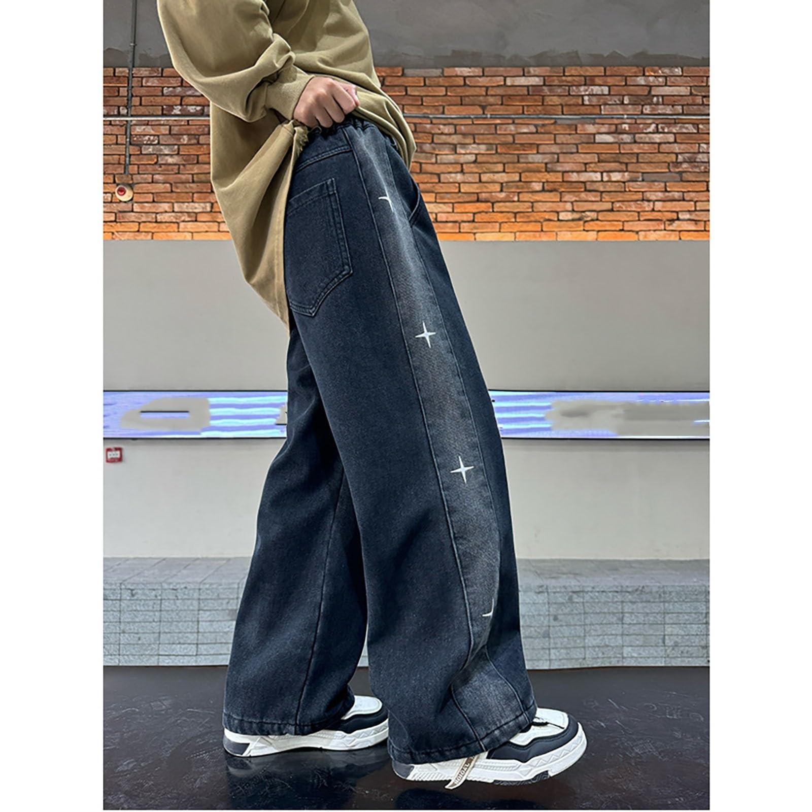 Vaqueros Baggy Niño, Pantalones Vaqueros de Invierno con Forro Polar para Niños Cálidos Informales Corte Holgado Pierna Recta Interiores Duraderos