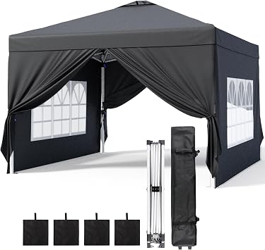Bealife 10x10 Pop-Up Canopy Tent with Removable Walls, 3-Height Adjustable Easy Set Up Gazebo, All-Weather Portable Canopy Tent for Camping, Beach & Tailgates Black