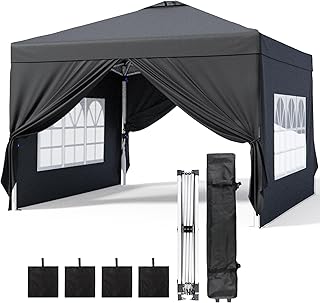 Bealife 10x10 Pop-Up Canopy Tent with Removable Walls, 3-Height Adjustable Easy Set Up Gazebo, All-Weather Portable Canopy Tent for Camping, Beach & Tailgates (Black)