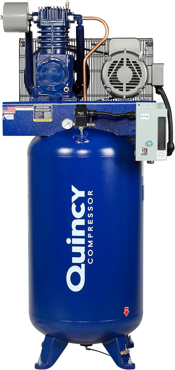 Compresor de aire alternativo lubricado por salpicaduras Quincy QT-7.5, 7,5 HP, 230 voltios, monofásico, vertical de 80 galones, modelo # 271CS80VCB